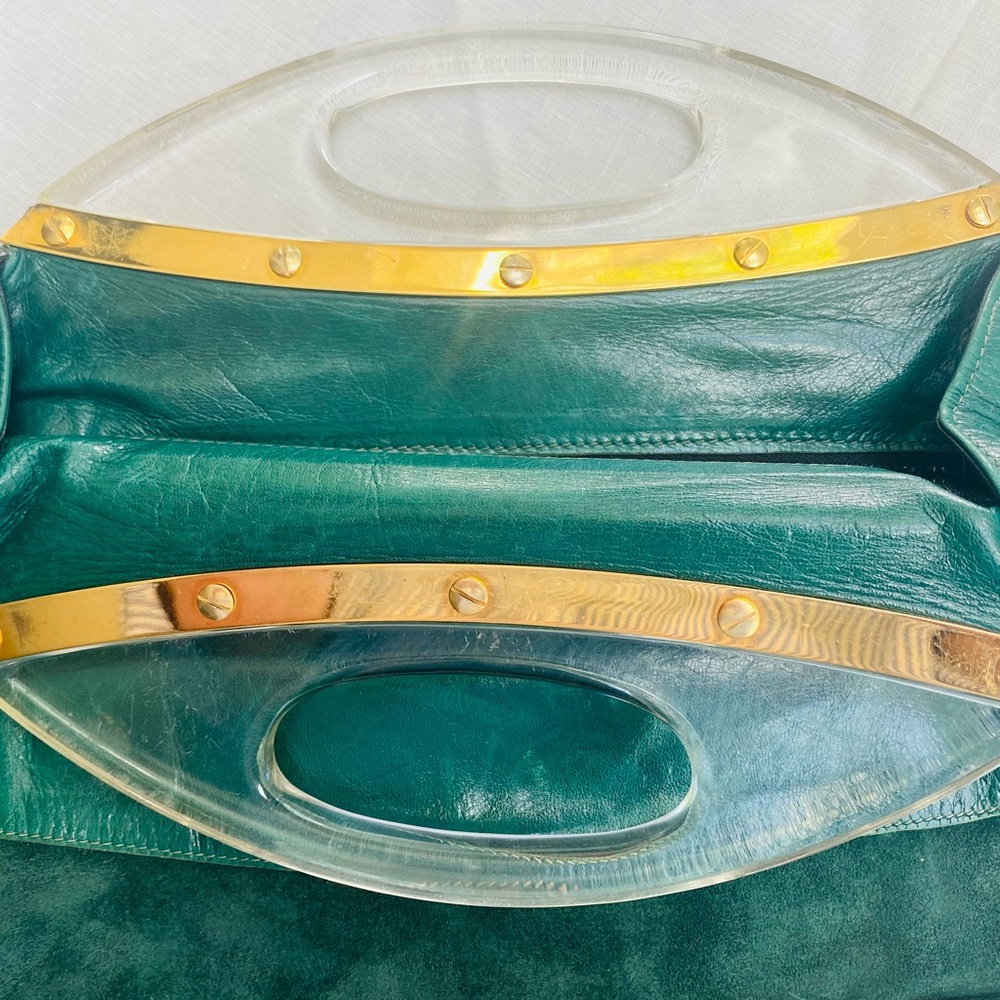 Bloomingdale’s Italian Leather and Suede Purse with Lucite Handle - Picture 4 of 5